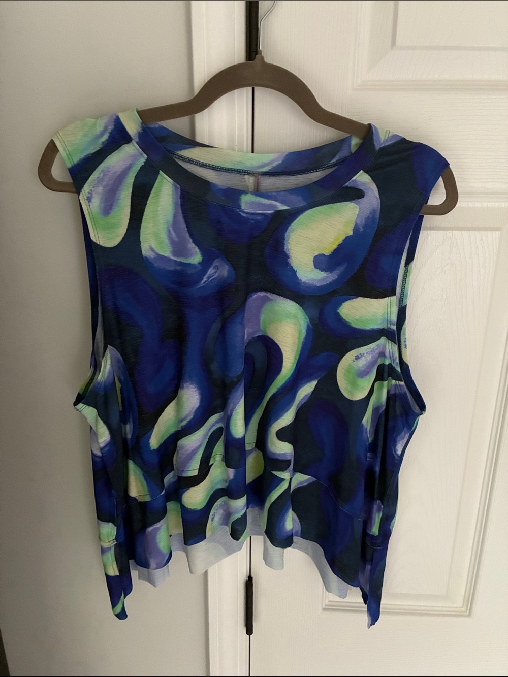 Free People Sleeveless Wave-Print Tank in Blue and Lime